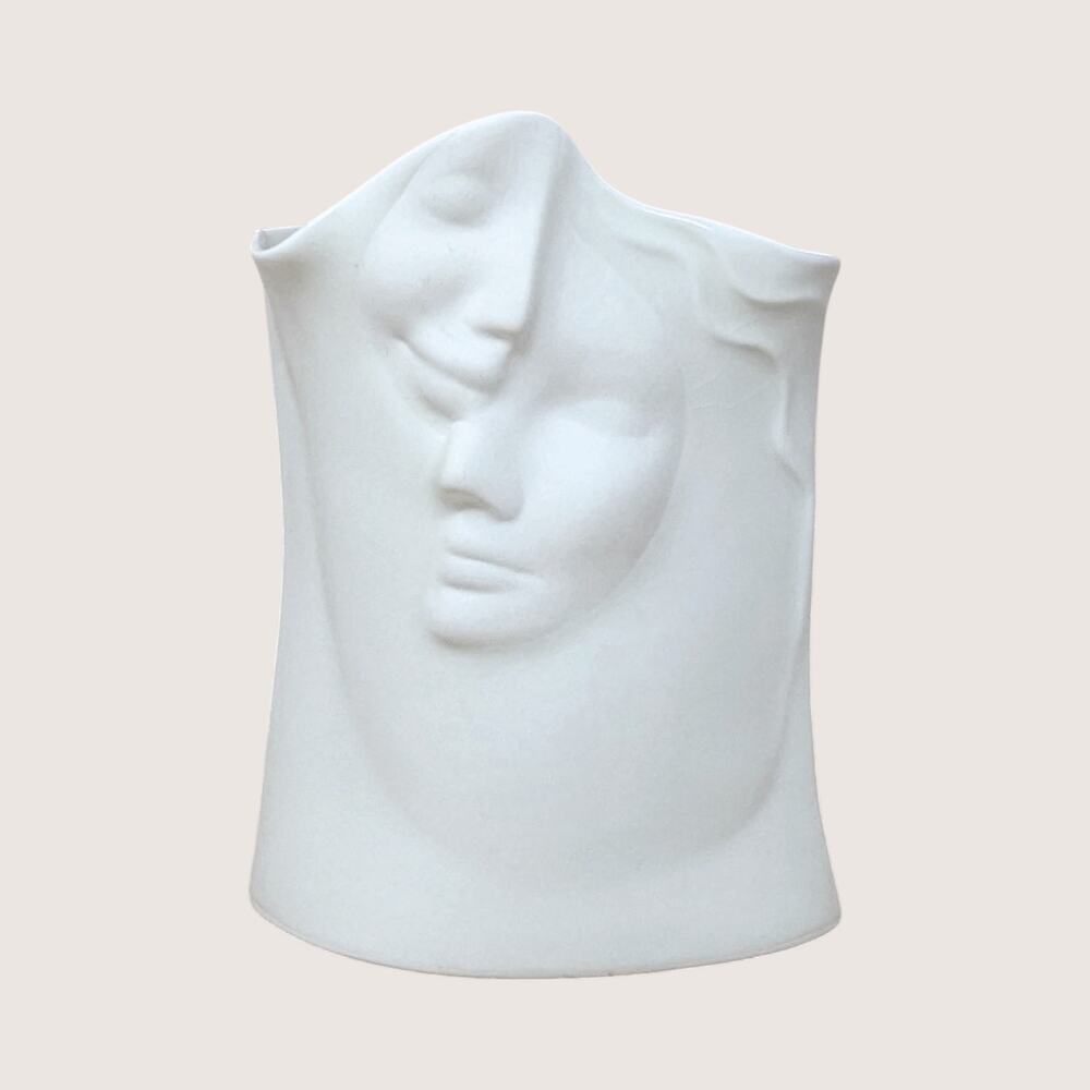 2005 Blue Sky Porcelain Face White Vase Signed Lund